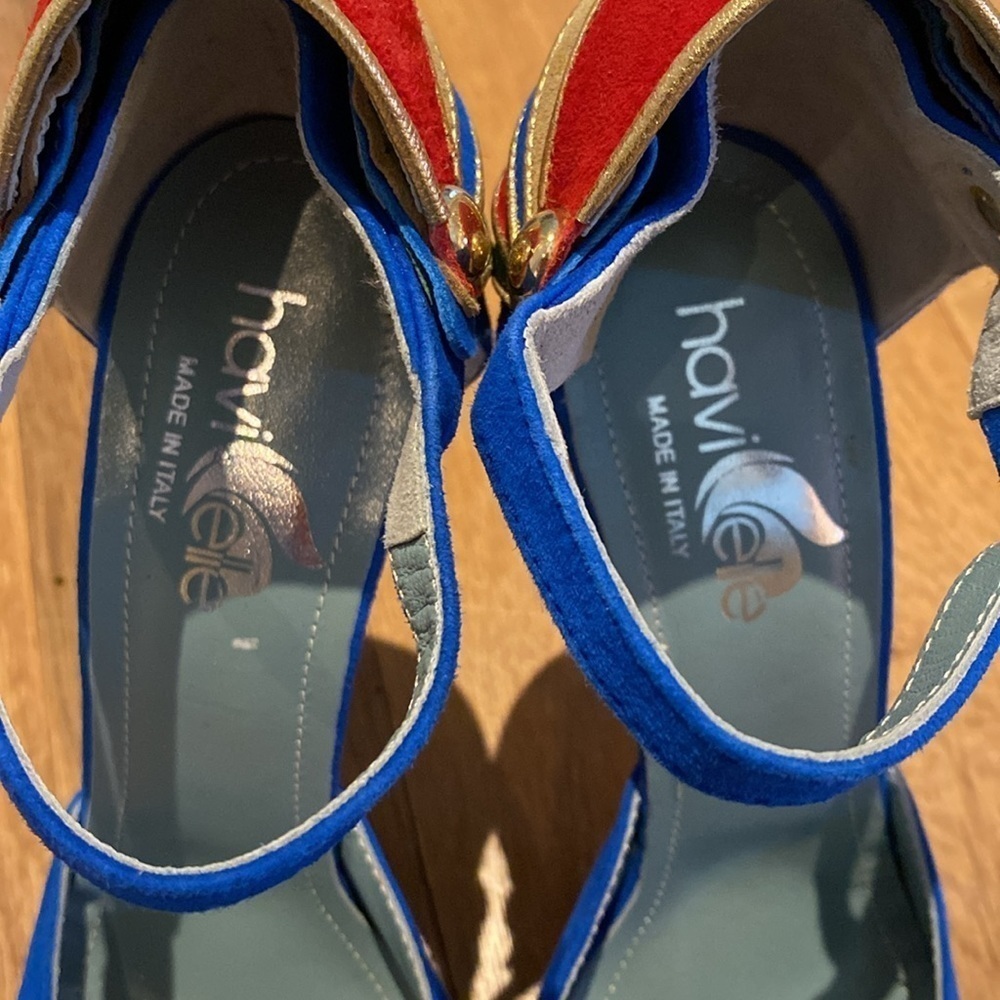 Havi Elle Rare Luxury Cobalt Blue Platform Suede PeepToe Made in Italy Heels 7.5 - Picture 10 of 13